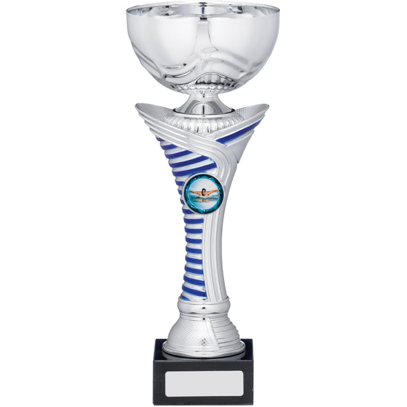 Silver With Blue Stripe Cup Trophy 25cm