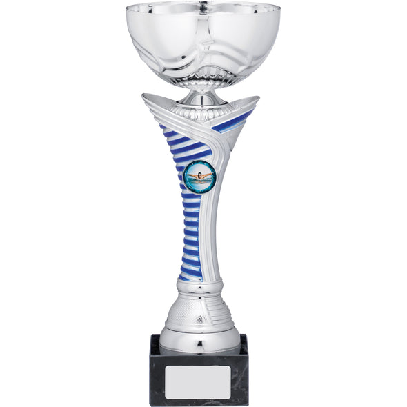 Silver With Blue Stripe Cup Trophy 30cm