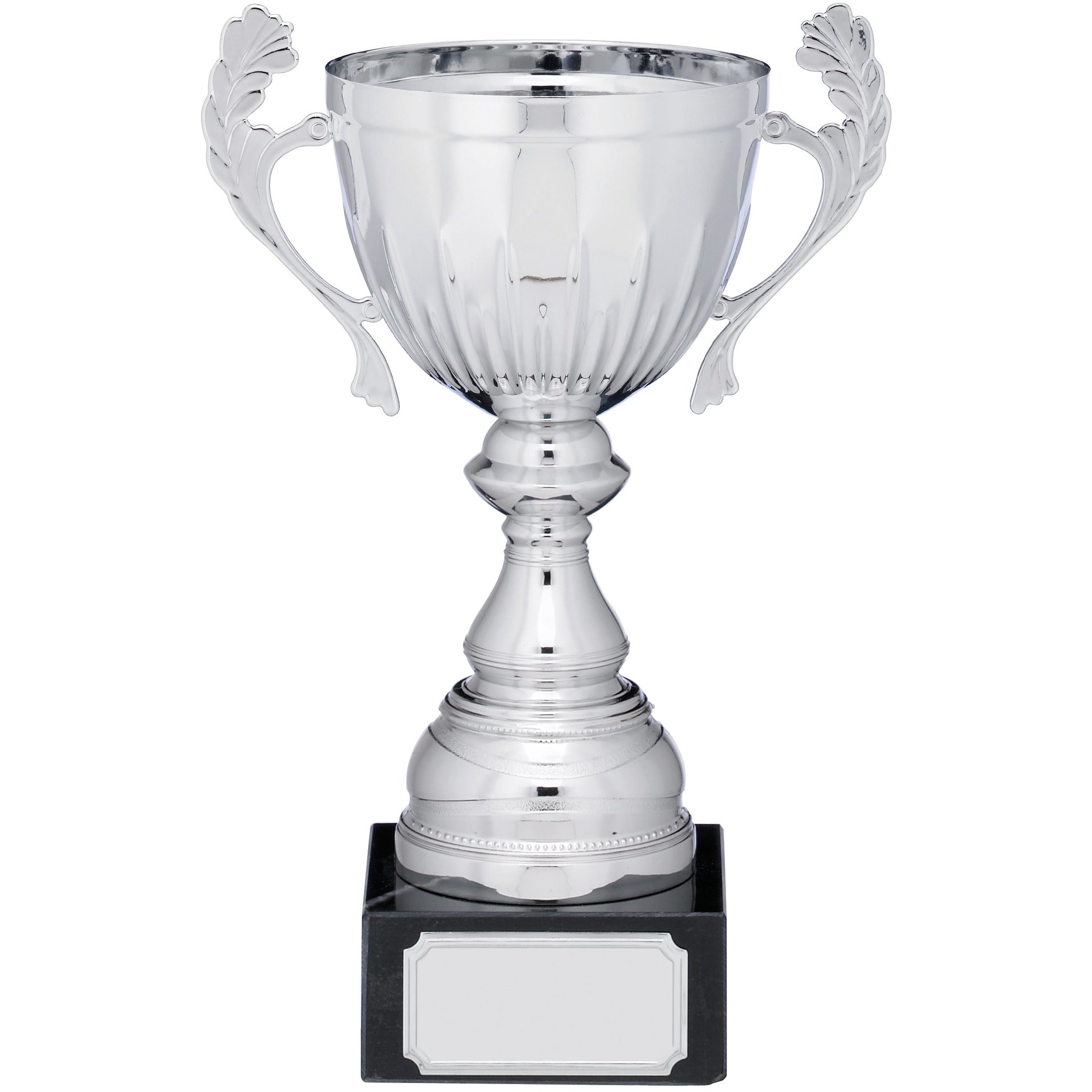 Silver Metal Cup Trophy with Handles on Marble Base