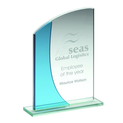 Jade/Blue Glass Award - Rectangle Plaque With Curved Top - (5mm Thick) 7in