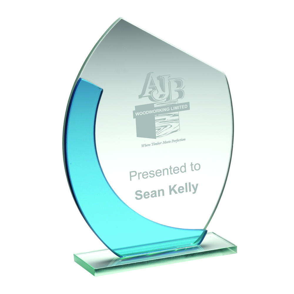 Jade/Blue Glass Award - Oval Plaque With Angled Top
