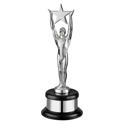 14.5in Silver Plated Metal Hollywood Statue/Figurine (Holding Star)