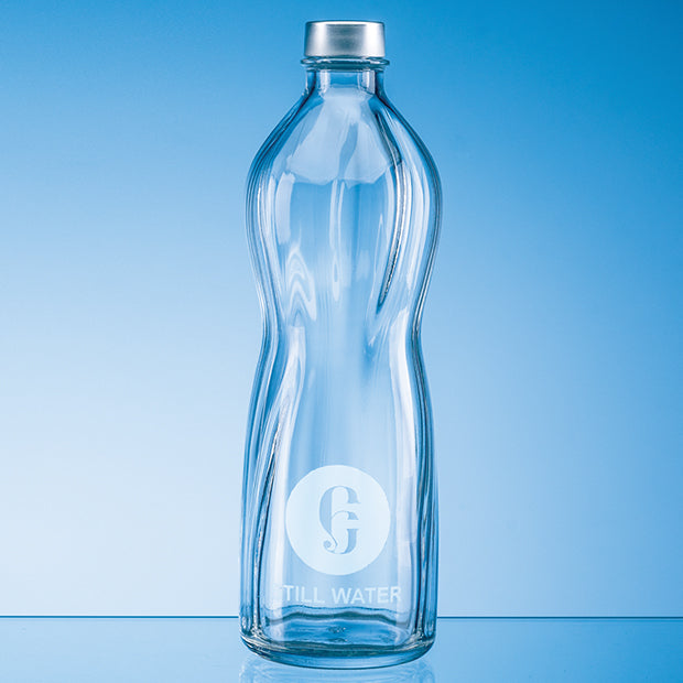1ltr Rippled Aqua Screw Top Glass Water Bottle