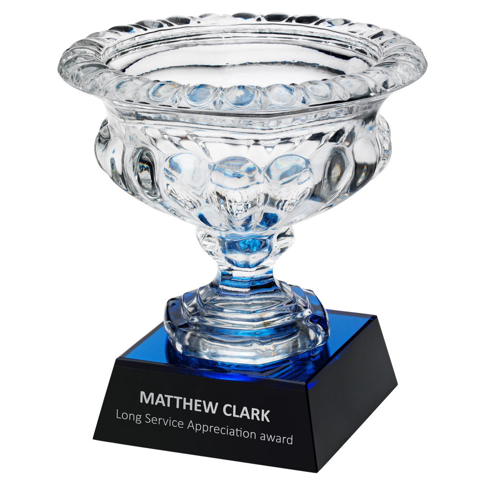 Clear Glass Bowl Award On Blue/Black Base (Approx 7