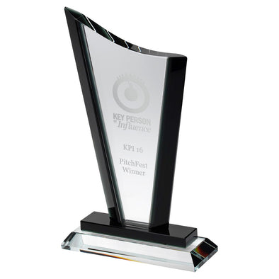 Glass Award - Curved Top Plaque With Black Sides And Step (15mm Thick) - 8.5in