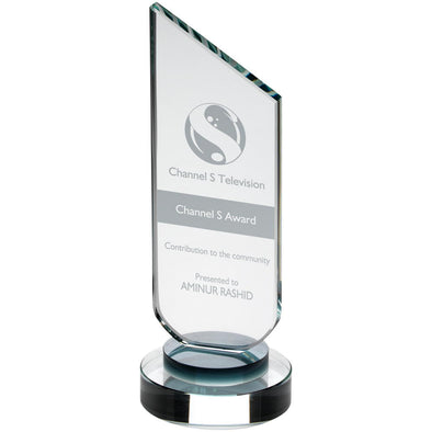 Personalised Glass Award - Plaque With Black Neck And Round Base - 6.25in