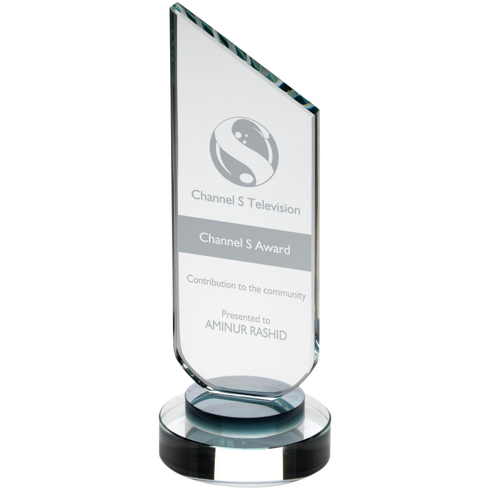 Personalised Glass Award - Plaque With Black Neck And Round Base
