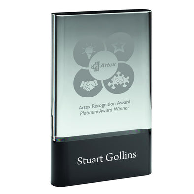 Personalised Glass Award - Plaque On Black Base (30mm Thick) - 7in