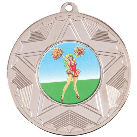 Cheerleading Silver Star 50mm Medal