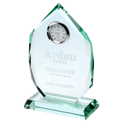 Personalised Jade Glass Diamond Plaque With Clock - 6.5in