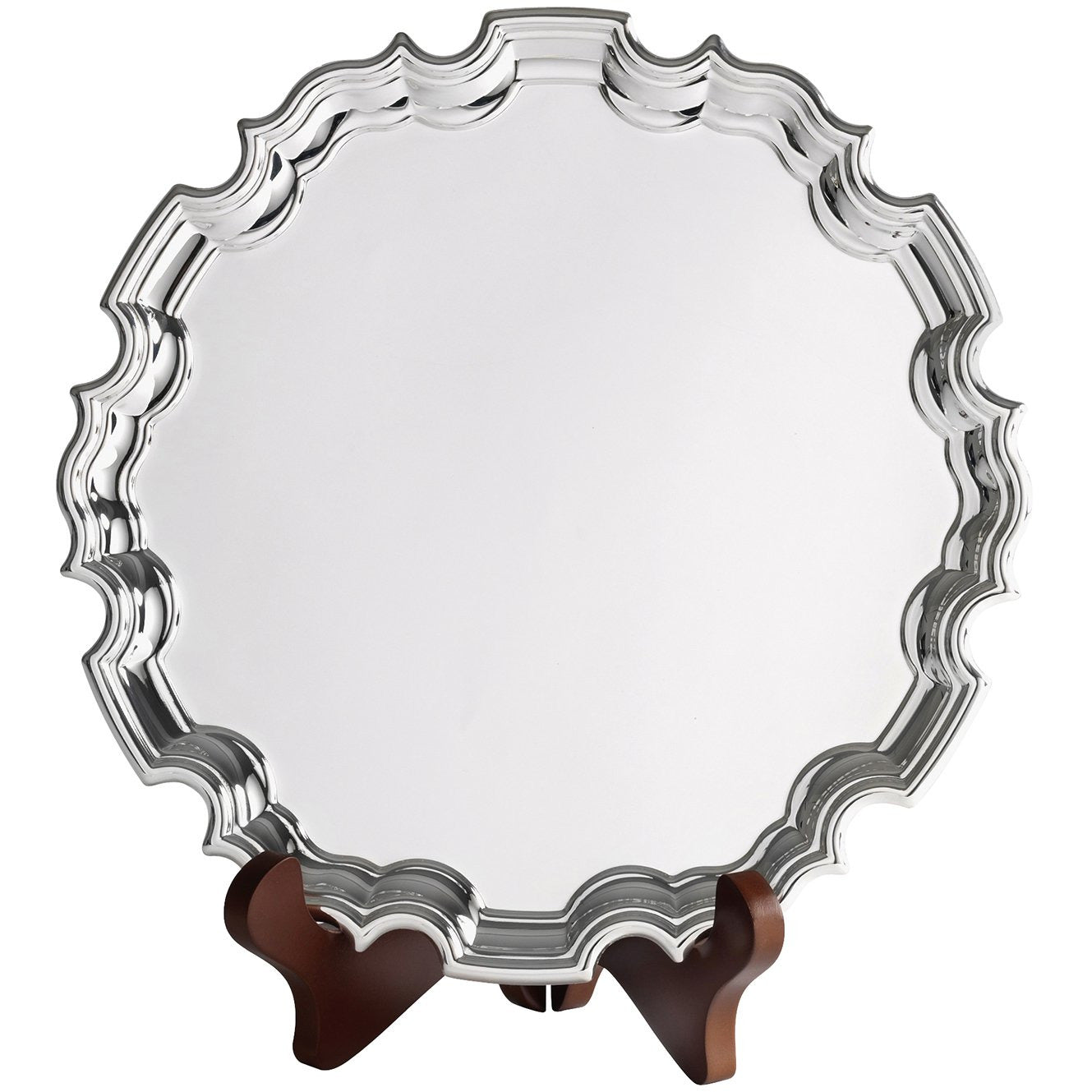 Silver Plated Chippendale Salver with Satin Lined Presentation Case and Wooden Stand