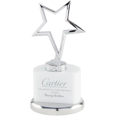 New York White Crystal & Chrome Award Silver & White 175mm