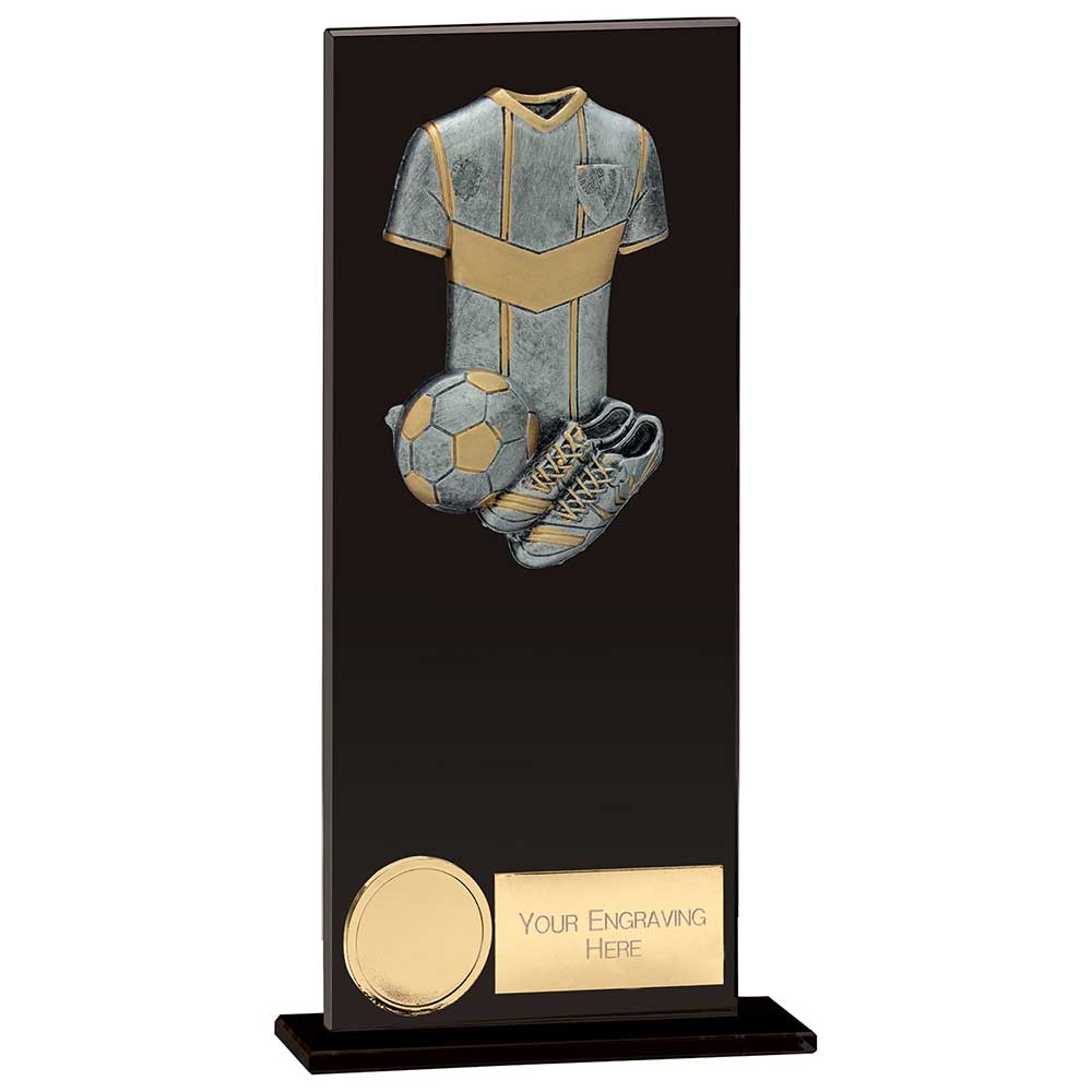 Euphoria Hero Football 'Shirt and Boots' Glass Award - Jet Black