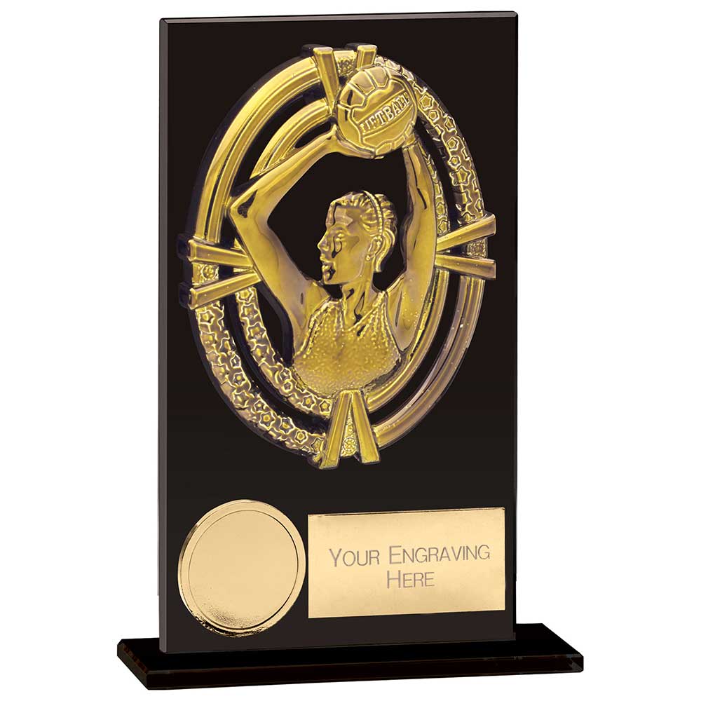 Maverick Fusion Netball Black Glass Plaque Award