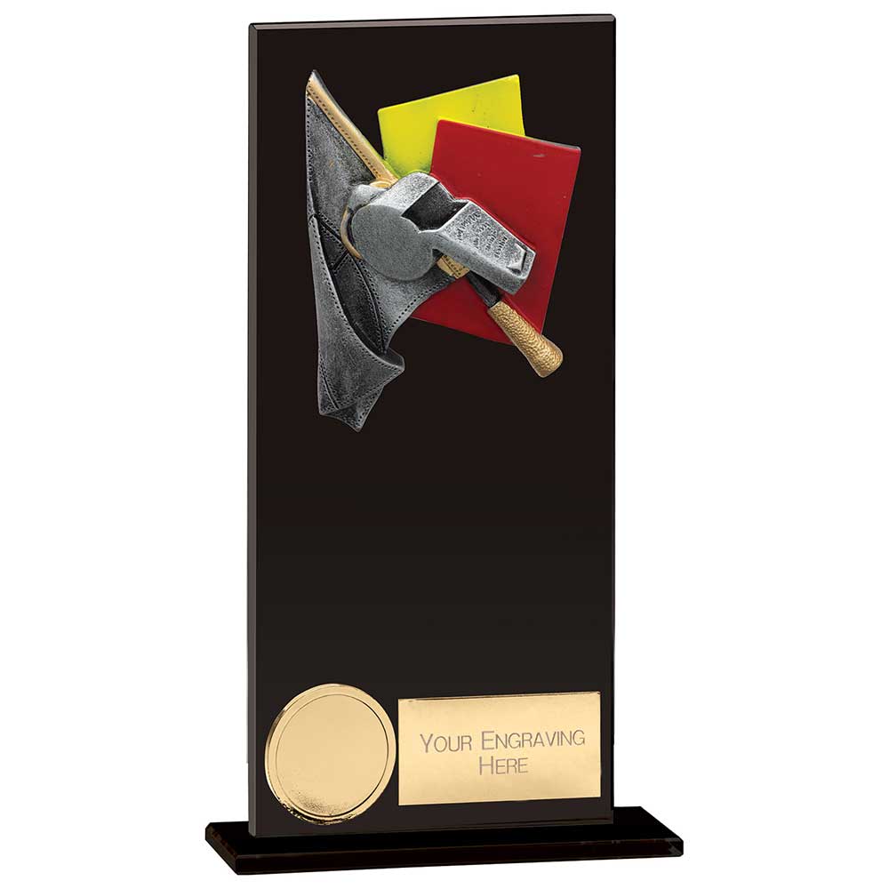 Hero Referee Football Glass Plaque Award - Jet Black