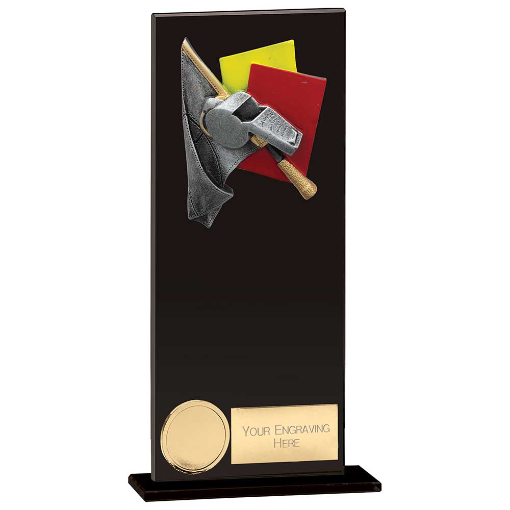 Hero Referee Football Glass Plaque Award - Jet Black
