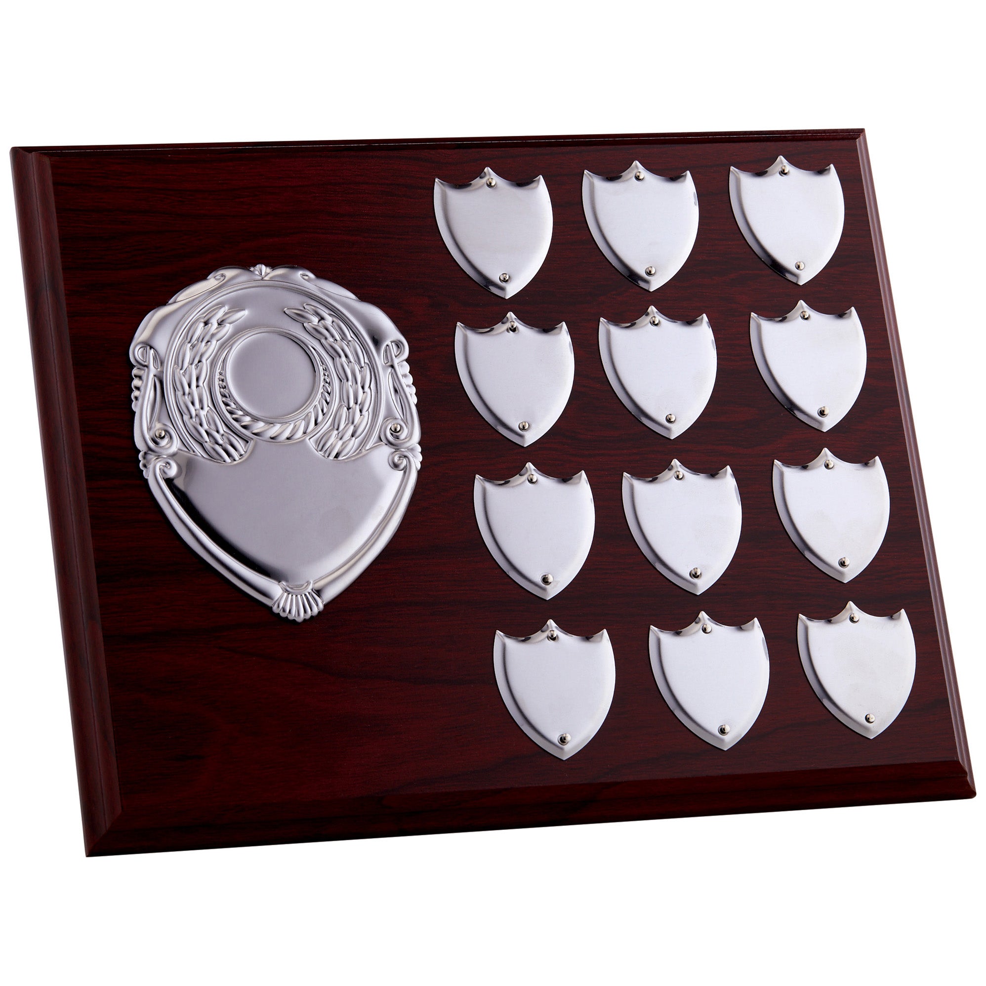 10x8" Wooden Presentation Perpetual Plaque with 12 Mini Shields