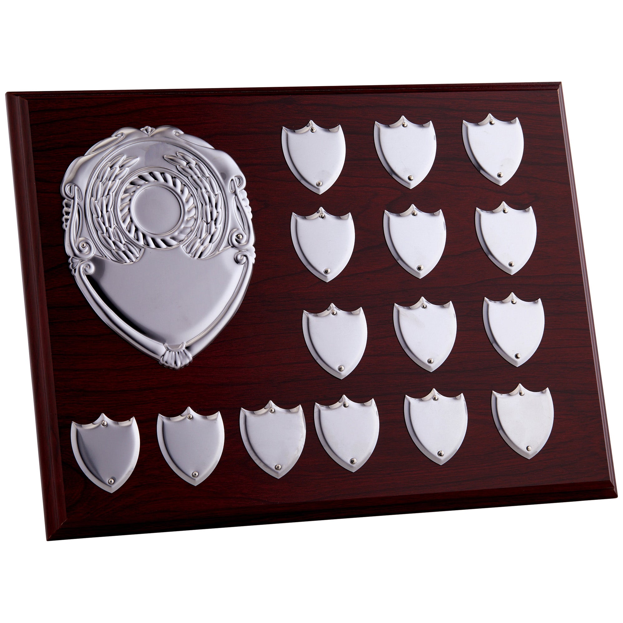 12x9" Wooden Presentation Perpetual Plaque with 15 Mini Shields