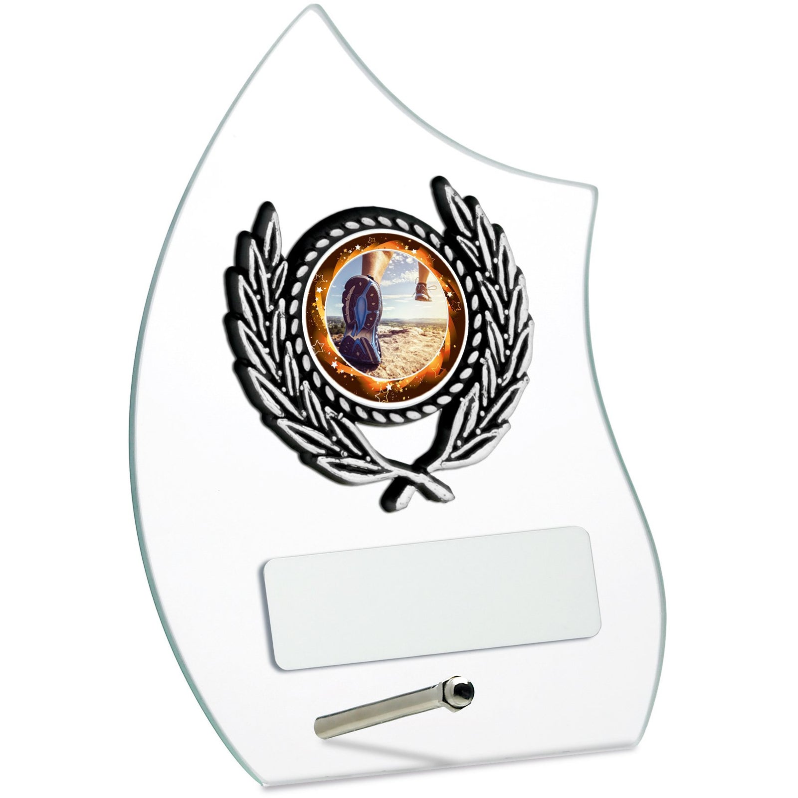 Glass Award with Laurel on Chrome Pin Stand