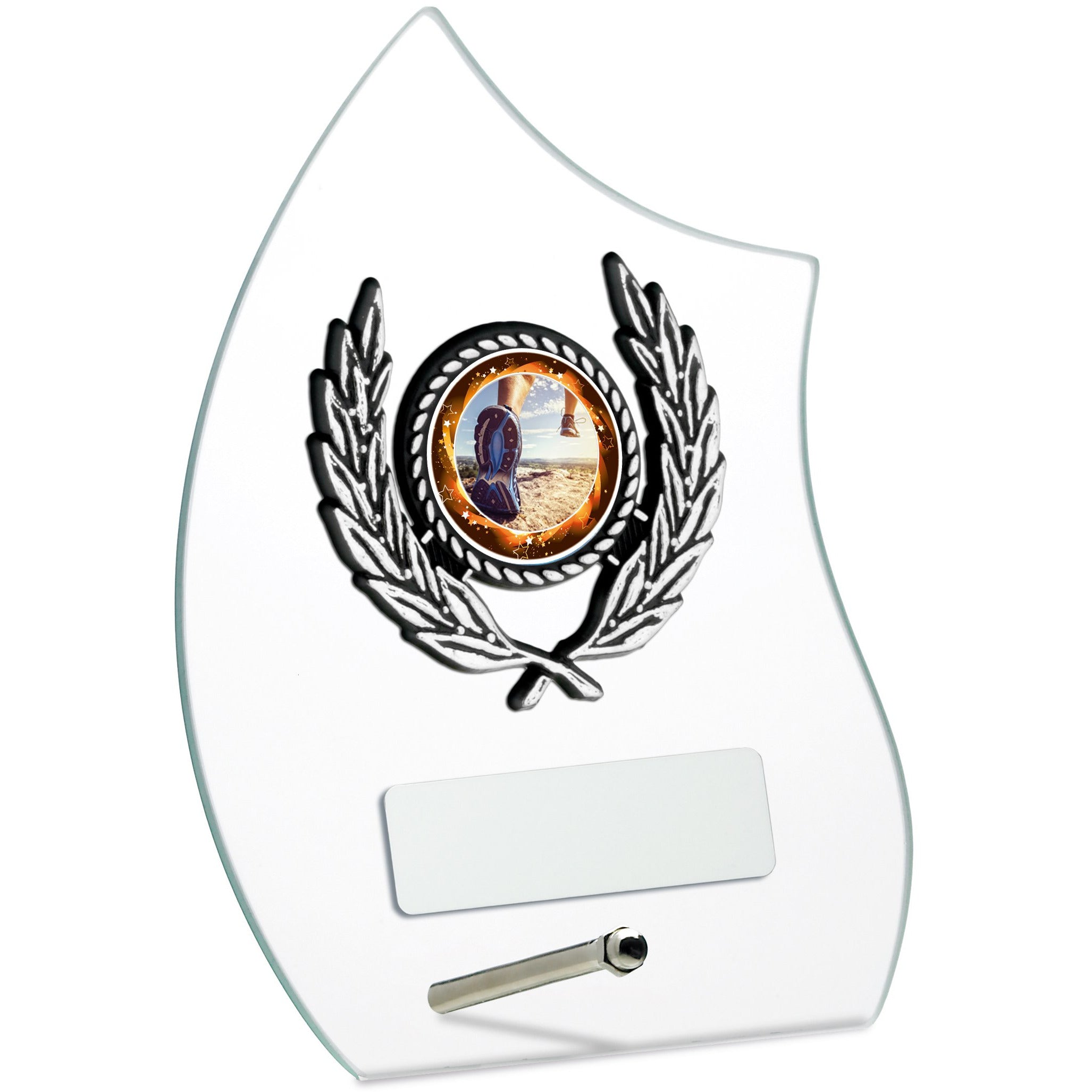 Glass Award with Laurel on Chrome Pin Stand