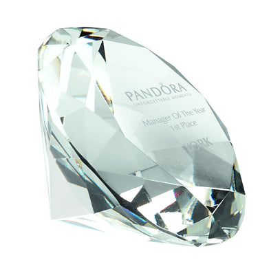 Etched Personalised Glass Diamond Shaped Paperweight In Box - 3.25in