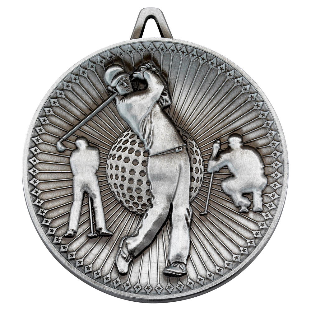 Golf Deluxe Medal - Antique Silver 2.35in