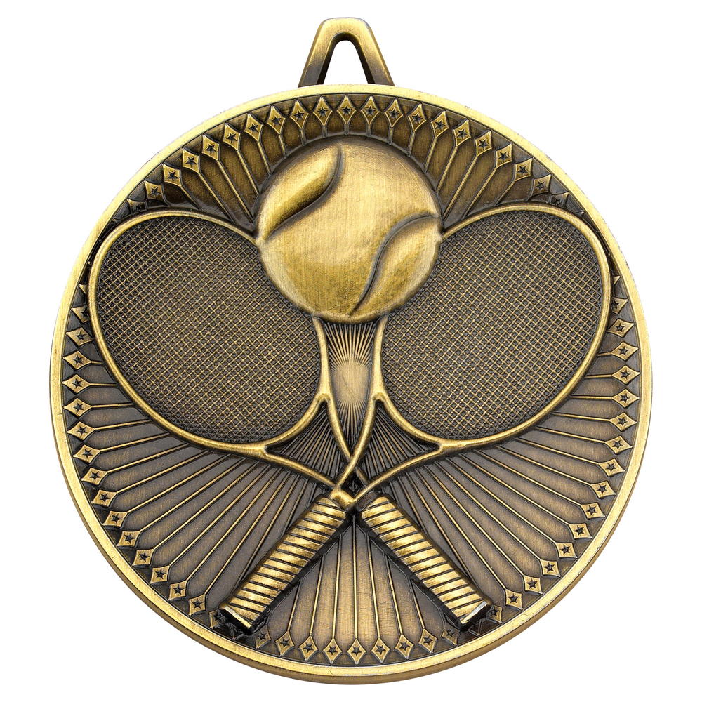 Tennis Deluxe Medal - Antique Gold 2.35in