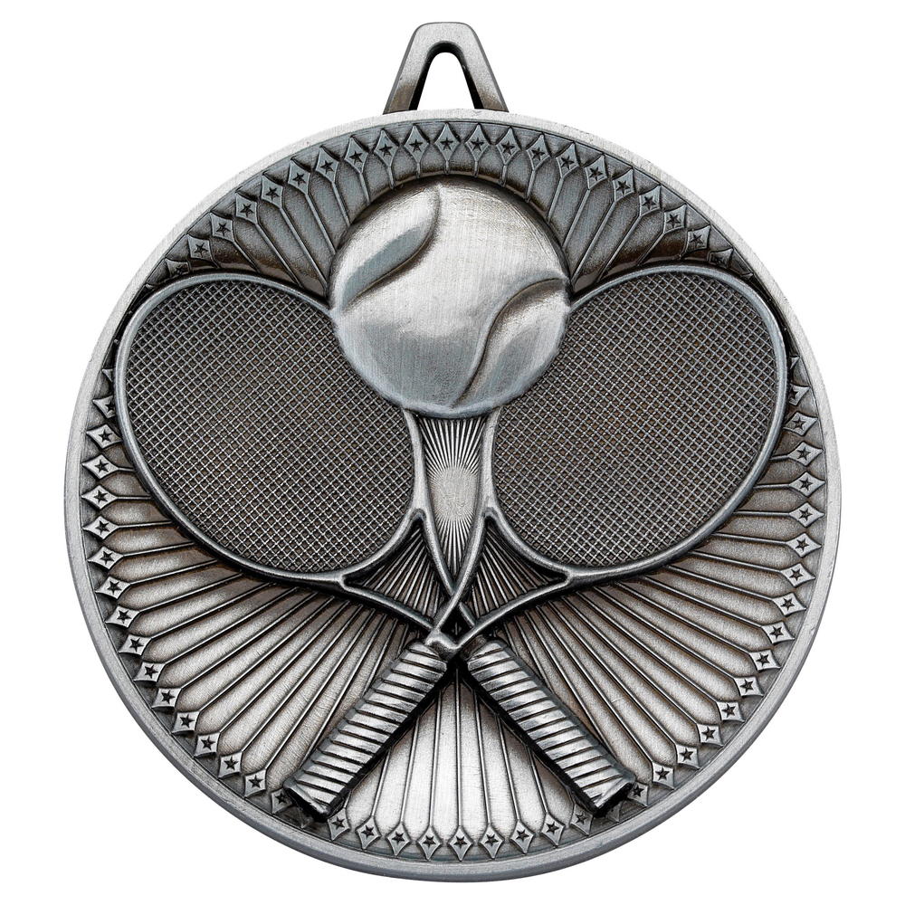 Tennis Deluxe Medal - Antique Silver 2.35in