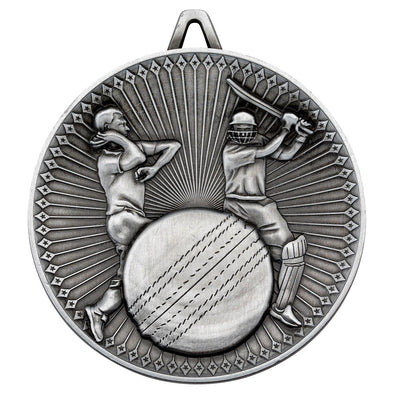 Cricket Deluxe Medal - Antique Silver 2.35in