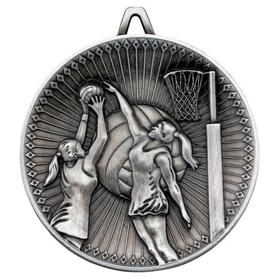Netball Deluxe Medal - Antique Silver 2.35in