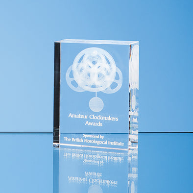 20cm x 11cm Optical Crystal Rectangle Award, H or V (Subsurface Etched)