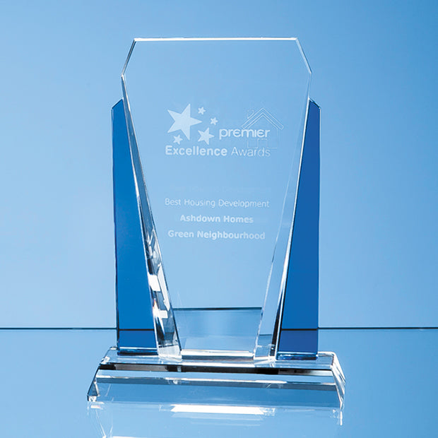 Clear & Sapphire Blue Optical Crystal Sentinel Award