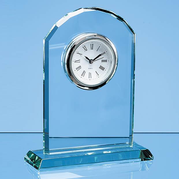 Engraved Jade Glass Arch Clock