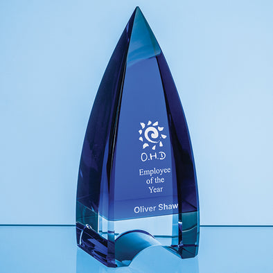 18cm Cobalt Blue & Clear Optical Crystal Pinnacle Award