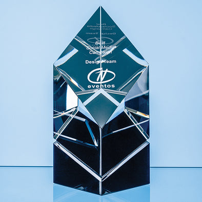18cm Clear & Onyx Black Optical Crystal Facetted Prism Award