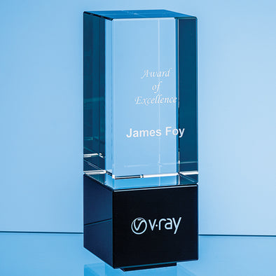 18cm Clear & Onyx Black Optical Crystal Berkley Column Award