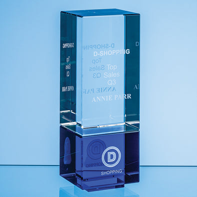 18cm Clear & Cobalt Blue Optical Crystal Berkley Column Award