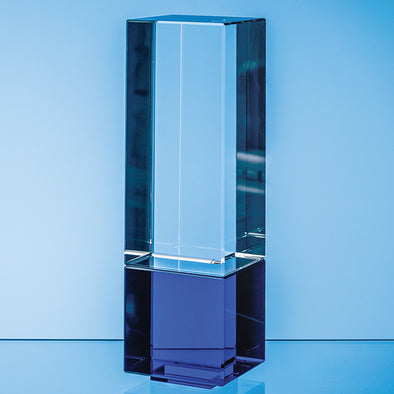 22cm Clear & Cobalt Blue Optical Crystal Berkley Column Award
