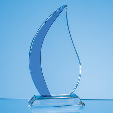 18cm Optical Crystal Clear & Cobalt Blue Flame Award