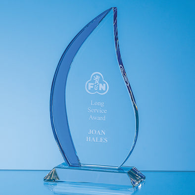 20cm Optical Crystal Clear & Cobalt Blue Flame Award