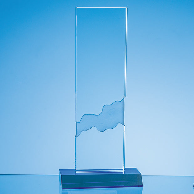 Engraved Mounted Crystal Rectangle Award on Blue Base