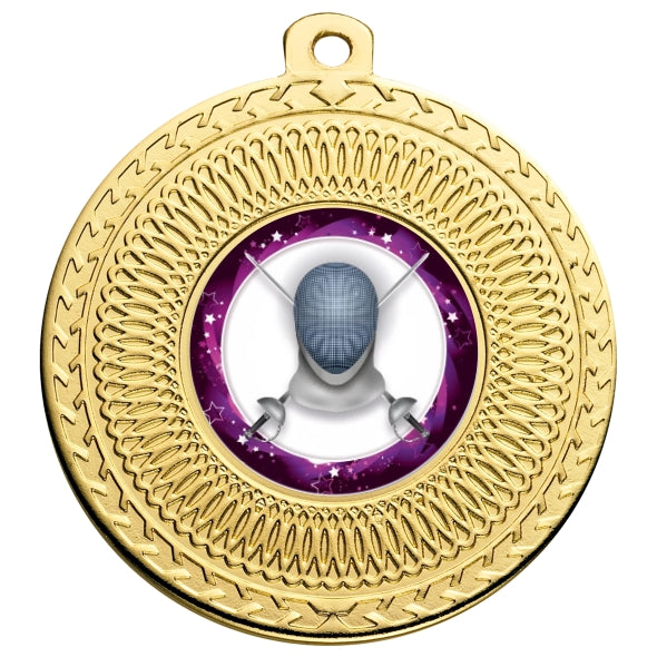 Fencing Gold Swirl 50mm Medal