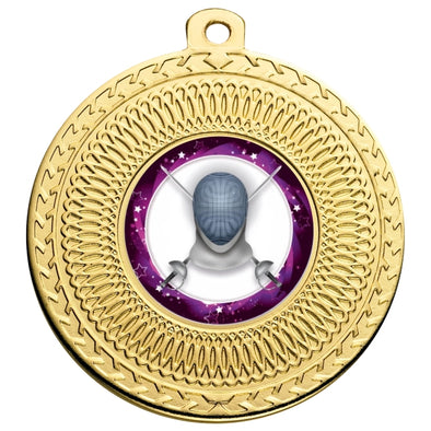 Fencing Gold Swirl 50mm Medal