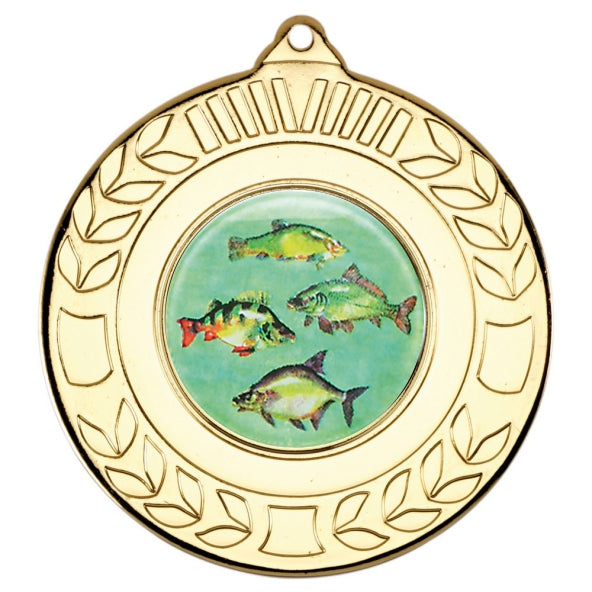 Fresh Water Fishing Gold Laurel 50mm Medal