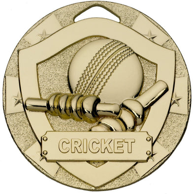 Cricket Mini Shield Medal 50mm Gold