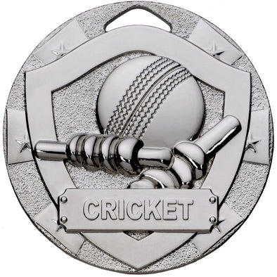 Cricket Mini Shield Medal 50mm Silver
