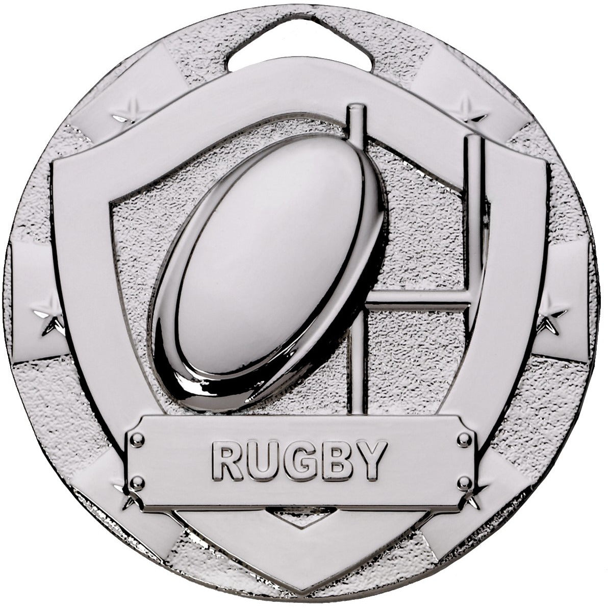 Rugby Mini Shield Medal 50mm Silver