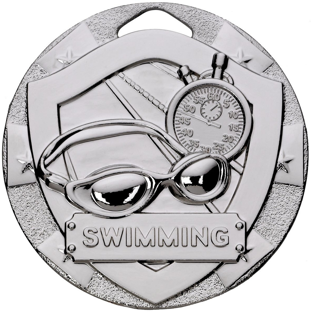Swimming Mini Shield Medal 50mm Silver