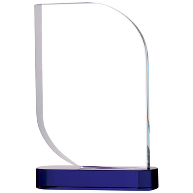 7" Modern Curved Leaf Glass Award on Blue Base