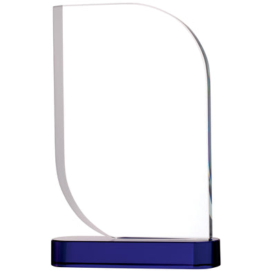 8" Modern Curved Leaf Glass Award on Blue Base